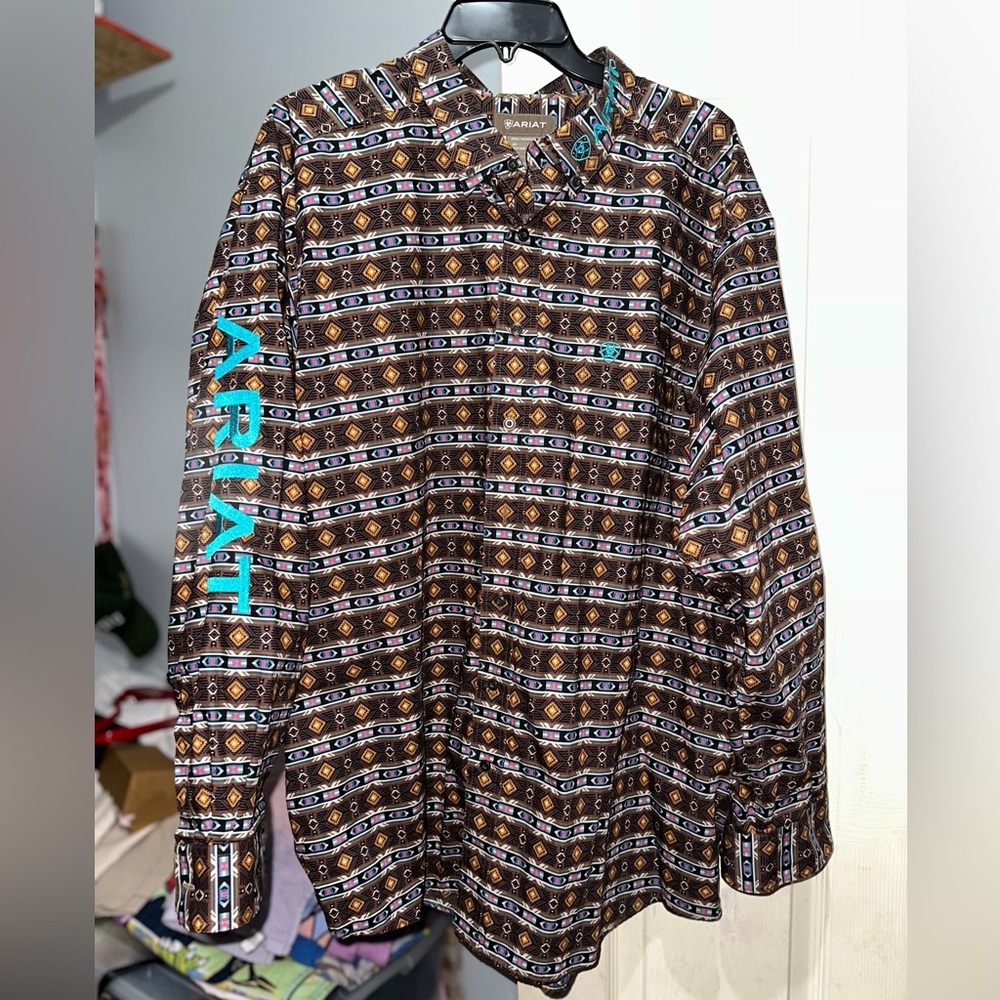 Ariat Men's Geometric Pattern Shirt - Black and Blue